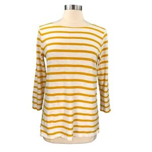 Old Navy Yellow and White Striped Casual Preppy Long Sleeve Boat Neck Tee